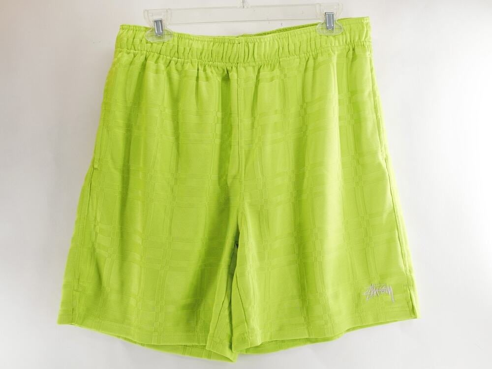 Stussy Sport Mesh Shorts Lime Green Knit Plaid Size M Medium Embroidered Logo
